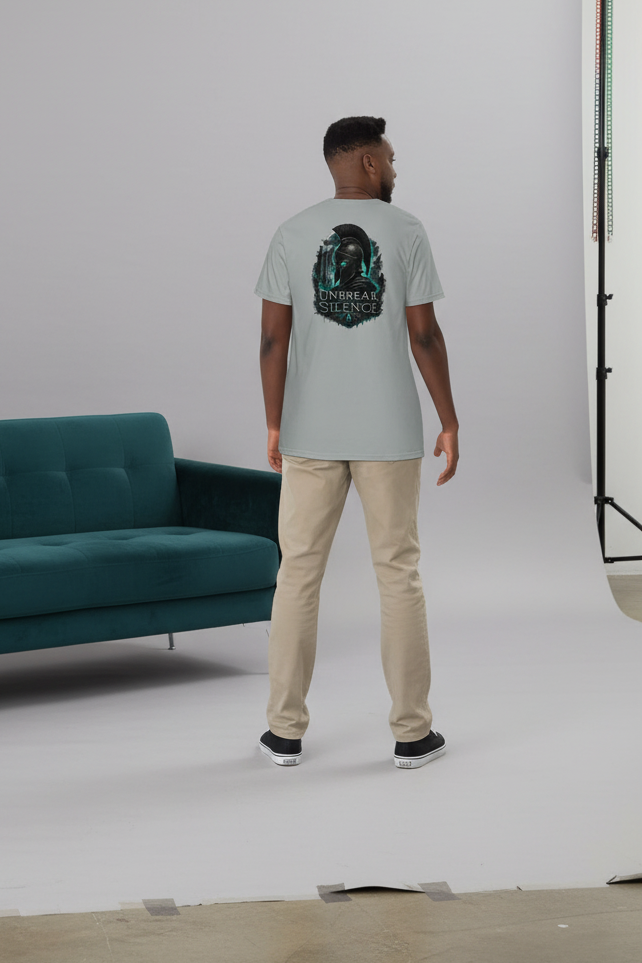 Iron Pulse Spartan Helmet Shirt - Men’s Mental Health Awareness Tee with Teal Glow Badge